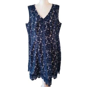 Roz Ali Dress 20W Navy Blue Floral Lace VNeck Sleeveless Romantic Spring Summer